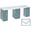 Global Equipment 120x30 Production Workbench Laminate Square Edge Top, 2 Cabinet, 4 Drawer GY 607987